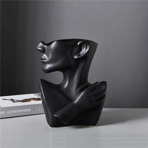 Ceramic Greek Statue Face Vase Black Creative Head Sculpture for Home Decoration